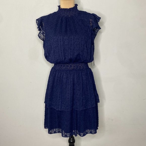 NWT BCX Juniors' Smocked Swiss-Dot Dress Cottage Chic Navy Blue Size XL - Picture 2 of 10
